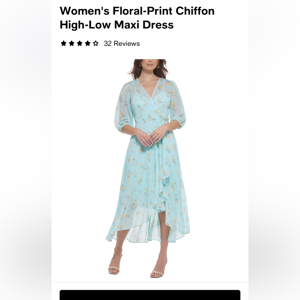 Calvin Klein Floral-Print Chiffon High-Low Maxi Dress - Blue